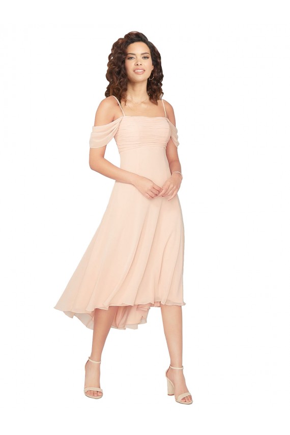 Soft Chiffon Low Back Midi Length Square Neck A-Line High Low Bridesmaid Dress Sudbury