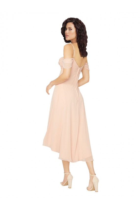Soft Chiffon Low Back Midi Length Square Neck A-Line High Low Bridesmaid Dress Sudbury