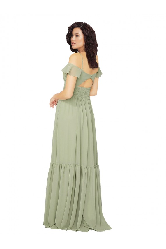 Soft Chiffon Keyhole Back Long V-Neck Saffron A-Line Bridesmaid Dress Sudbury