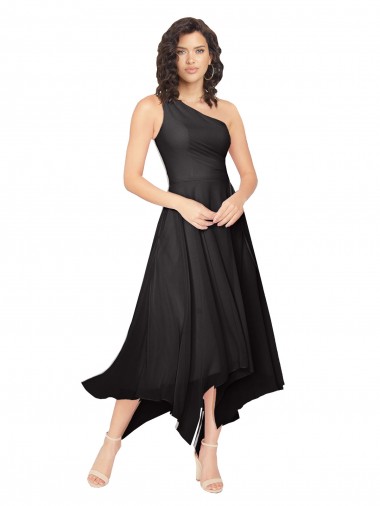 Soft Chiffon Midi Length One Shoulder A-Line High Low Bridesmaid Dress Sudbury