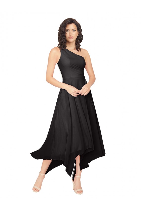 Soft Chiffon Midi Length One Shoulder A-Line High Low Bridesmaid Dress Sudbury