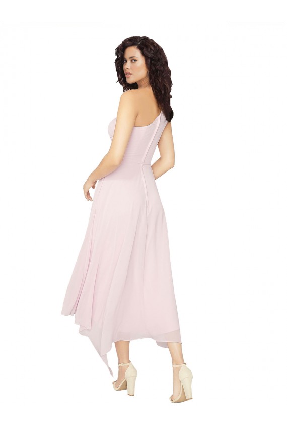 Soft Chiffon Midi Length One Shoulder A-Line High Low Bridesmaid Dress Sudbury