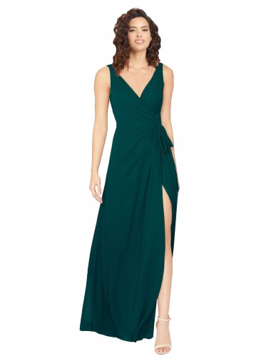 Chiffon V-Back Long V-Neck Hunter A-Line Evening Gowns / Bridesmaid Dresses Sudbury