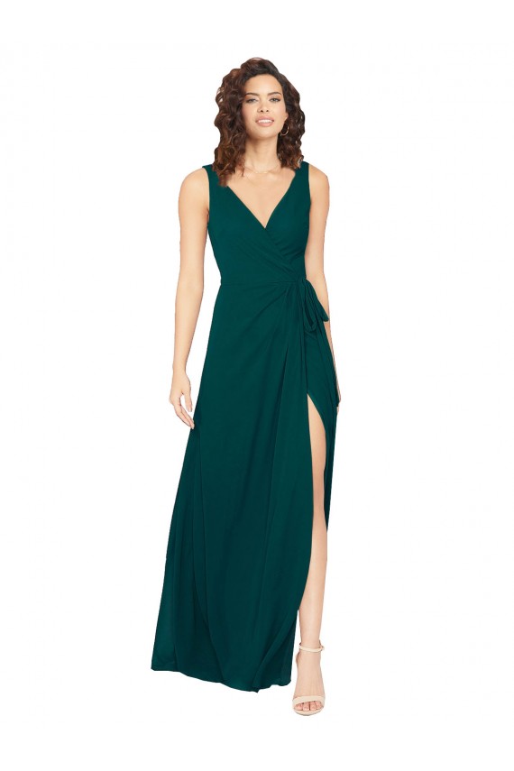 Chiffon V-Back Long V-Neck Hunter A-Line Evening Gowns / Bridesmaid Dresses Sudbury