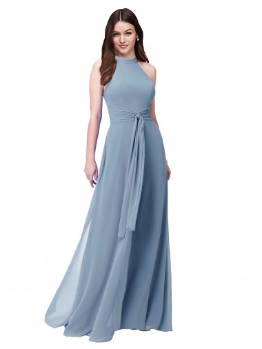 Chiffon Long Halter Neck A-Line Bridesmaid Formal Dress Sudbury