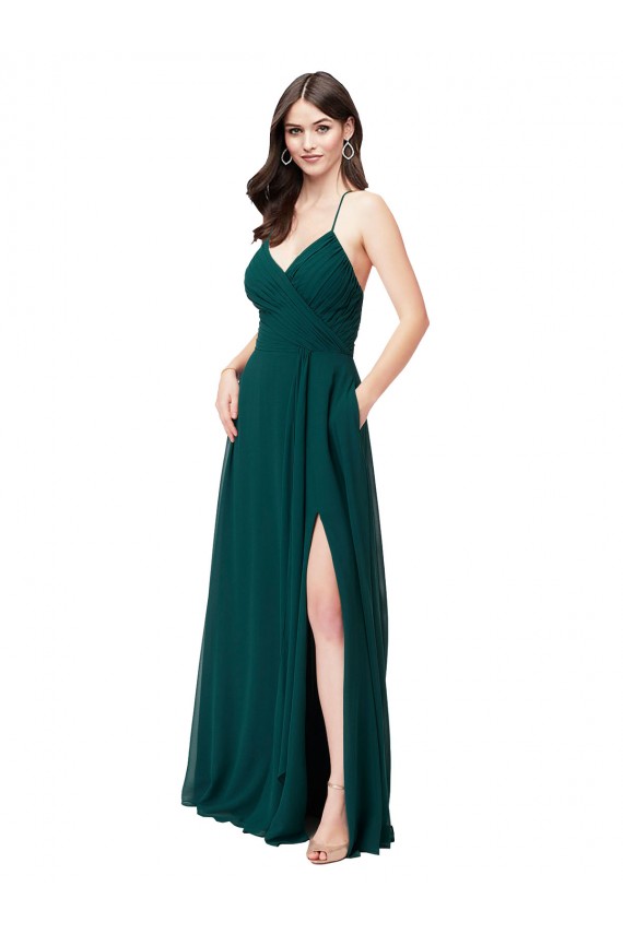 Chiffon Criss Cross Back Long V-Neck A-Line Wedding Party Dress Sudbury