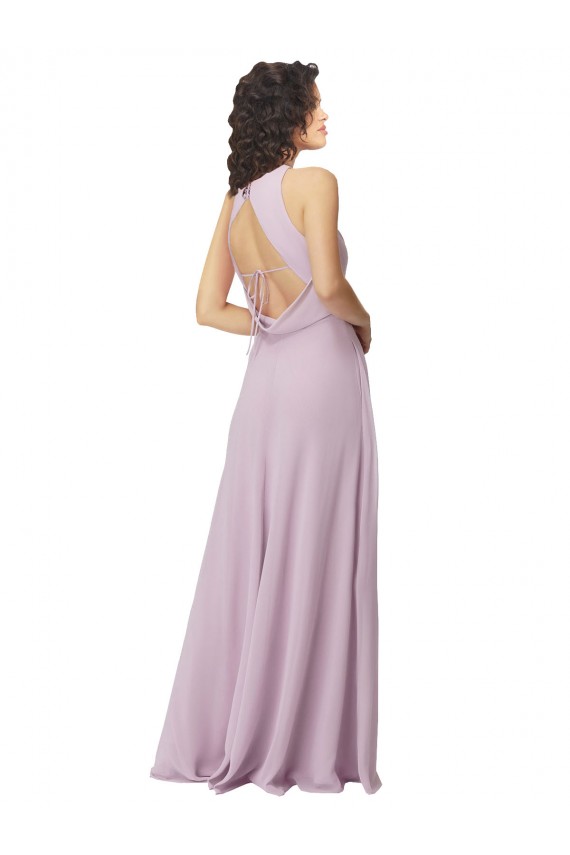 Soft Chiffon Keyhole Back Long Halter Neck Pink Glow A-Line Bridesmaid Dress Sudbury
