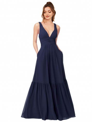 Chiffon V-Back Long Full Length V-Neck A-Line Evening Gowns / Bridesmaid Dress Sudbury