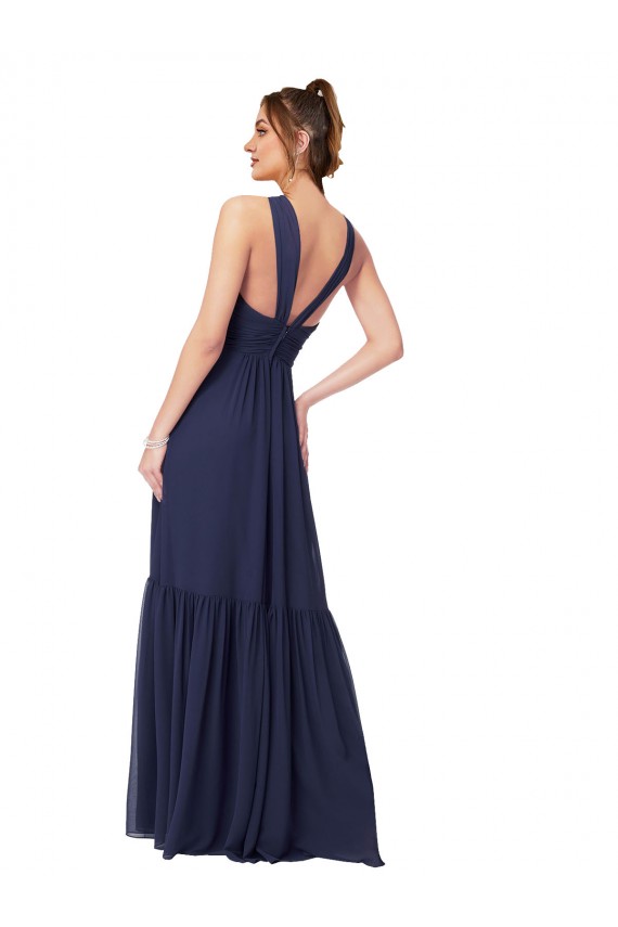 Chiffon V-Back Long Full Length V-Neck A-Line Evening Gowns / Bridesmaid Dress Sudbury