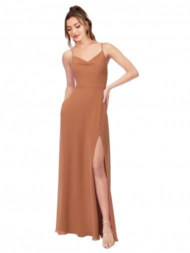 Soft Chiffon Low Back Long Cowl Neck A-Line Bridesmaid Dress Sudbury