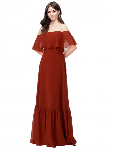 Soft Chiffon Long Off the Shoulder Red A-Line Bridesmaid Dress Sudbury