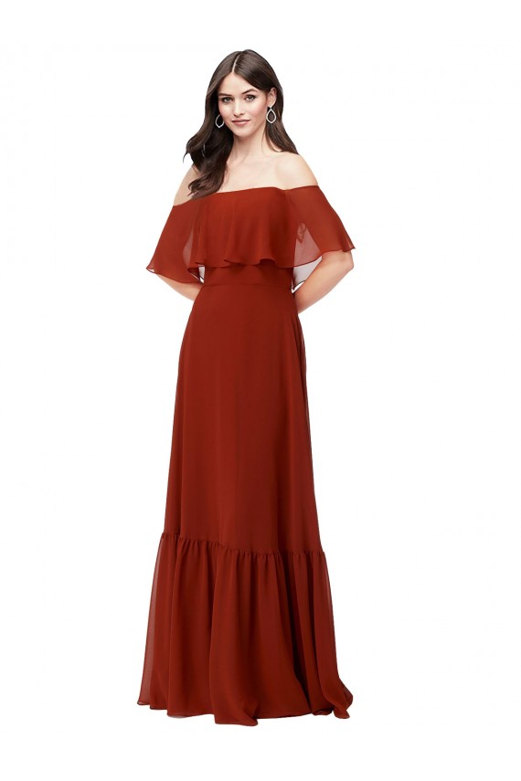 Soft Chiffon Long Off the Shoulder Red A-Line Bridesmaid Dress Sudbury