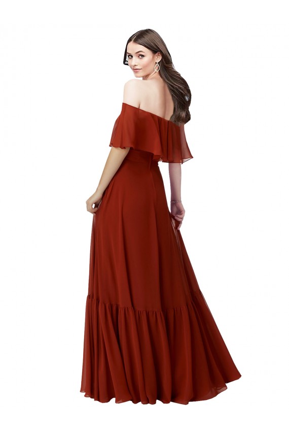 Soft Chiffon Long Off the Shoulder Red A-Line Bridesmaid Dress Sudbury