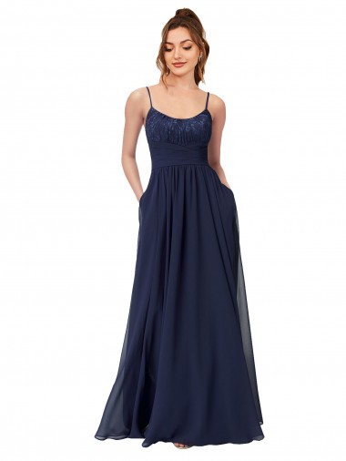 Soft Chiffon & Lace Low Back Long Scoop Neck A-Line Bridesmaid Dress Sudbury
