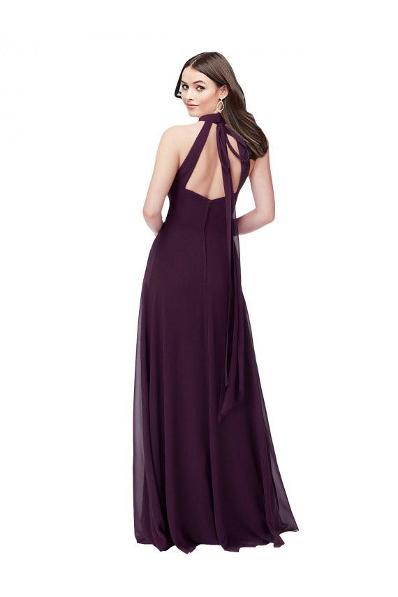 Soft Chiffon Keyhole Back Long Halter Neck Grape A-Line Bridesmaid Dress Sudbury