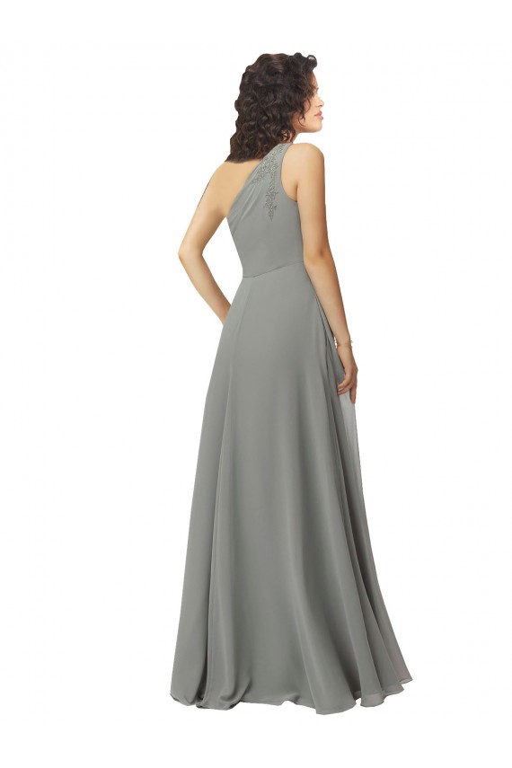 Soft Chiffon Long One Shoulder Wisteria A-Line Bridesmaid Dress Sudbury