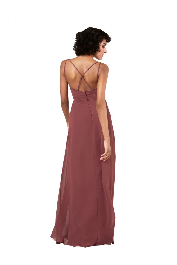 Soft Chiffon Criss Cross Open Back Long V-Neck Column Formal Evening Gown / Bridesmaid Dress Sudbury