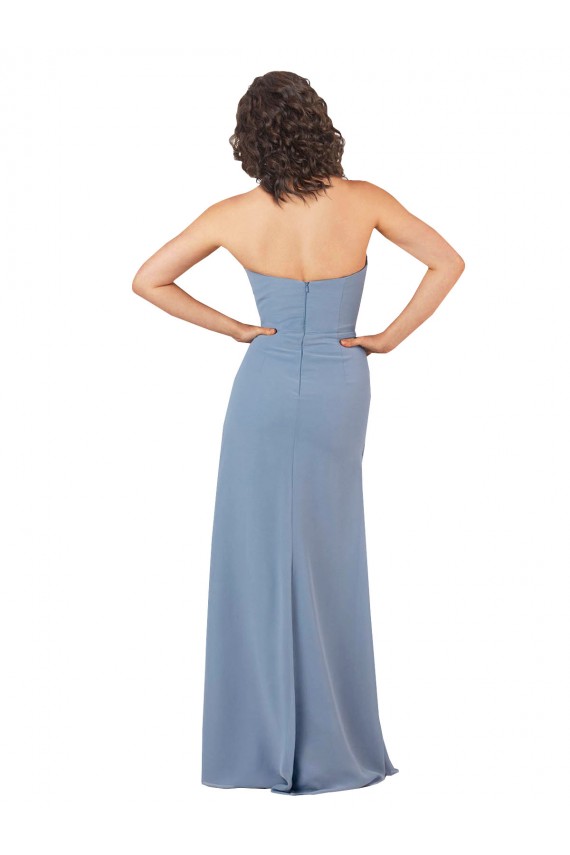 Soft Chiffon Long Strapless Burgundy Sheath Bridesmaid Dress Sudbury