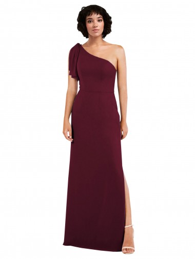 Soft Chiffon Long One Shoulder Burgundy A-Line Formal Evening Gown / Bridesmaid Dress Sudbury