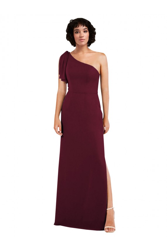 Soft Chiffon Long One Shoulder Burgundy A-Line Formal Evening Gown / Bridesmaid Dress Sudbury