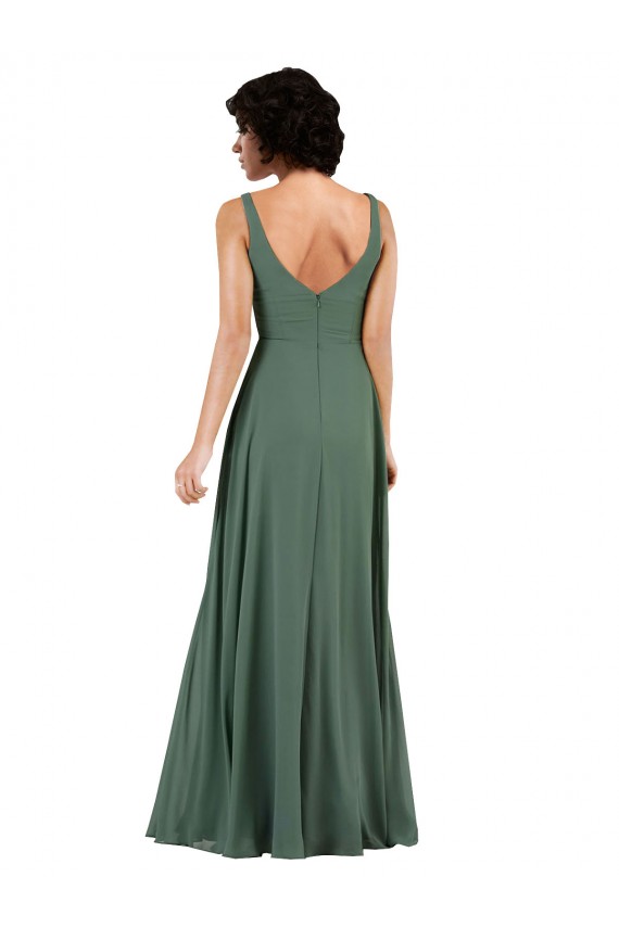 Soft Chiffon Low Back Long V-Neck Column Bridesmaid Dress Sudbury