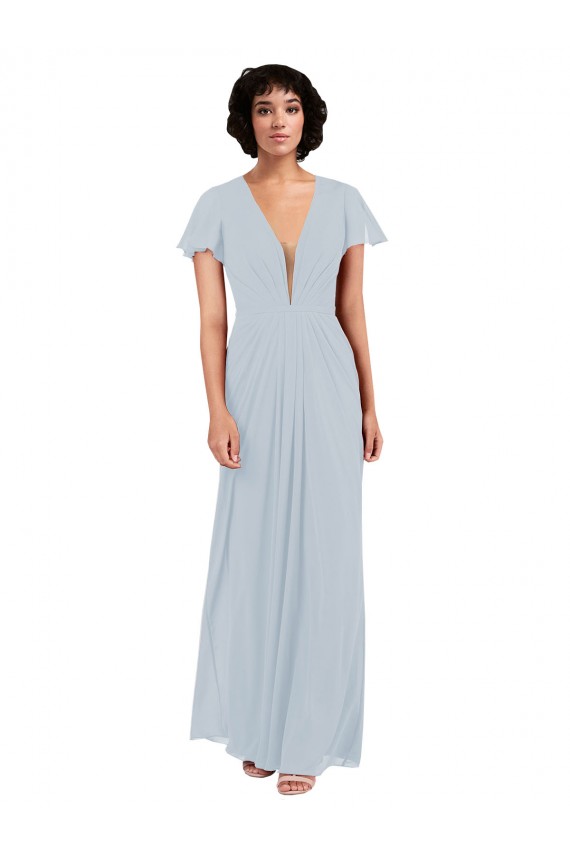 Soft Chiffon Long V-Neck Sea Glass A-Line Bridesmaid Dress / Formal Dress Sudbury