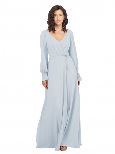 Soft Chiffon Long V-Neck Sea Glass A-Line Formal Dress / Bridesmaid Dress Sudbury