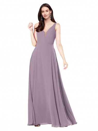 Soft Chiffon Low Back Long V-Neck Sheath Formal Evening Gown / Bridesmaid Dress Sudbury