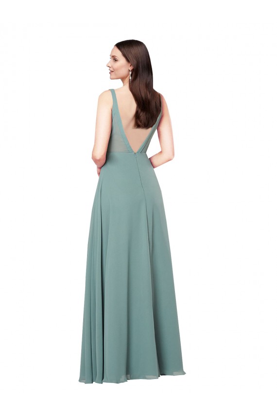 Soft Chiffon Low Back Long V-Neck Sheath Formal Evening Gown / Bridesmaid Dress Sudbury