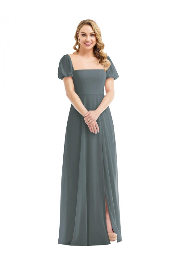 Soft Chiffon Long Square Neck A-Line Semi Formal Evening Dress / Bridesmaid Dress Sudbury