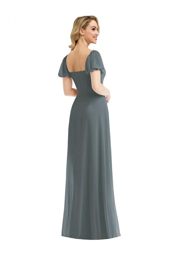 Soft Chiffon Long Square Neck A-Line Semi Formal Evening Dress / Bridesmaid Dress Sudbury