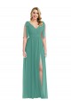 Soft Chiffon V-Back Long V-Neck Icelandic Silver A-Line Semi Formal Evening Dress / Bridesmaid Dress Sudbury
