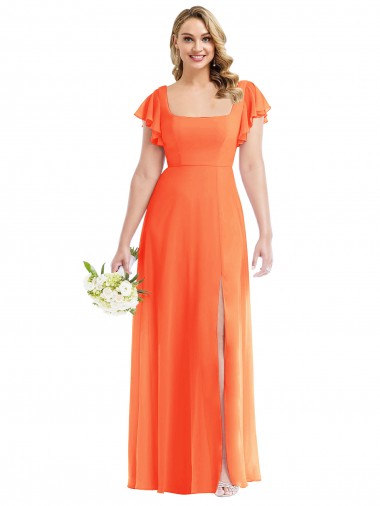 Soft Chiffon Open Back Long Square Neck A-Line Semi Formal Evening Dress / Bridesmaid Dress Sudbury