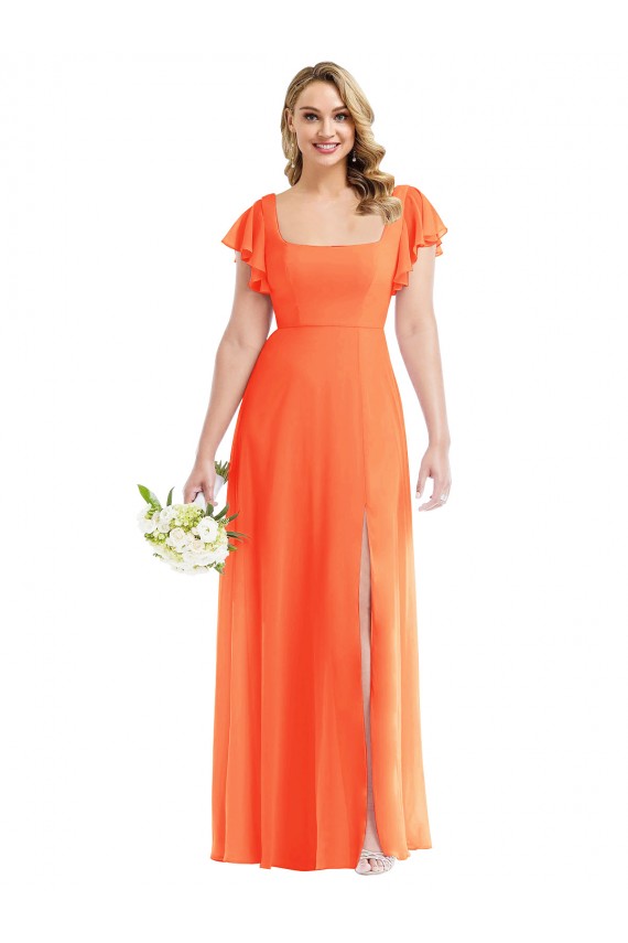 Soft Chiffon Open Back Long Square Neck A-Line Semi Formal Evening Dress / Bridesmaid Dress Sudbury