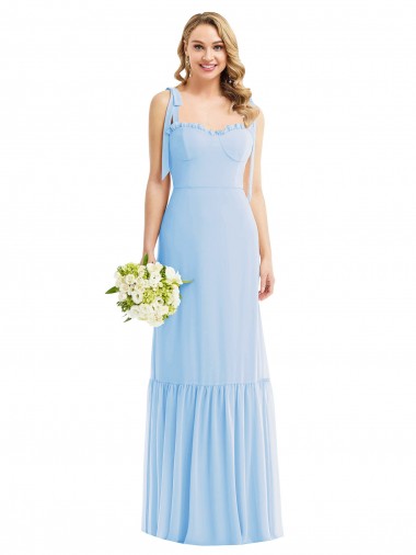 Soft Chiffon Long Spaghetti Straps Light Sky Blue A-Line Semi Formal Evening Dress / Bridesmaid Dress Sudbury