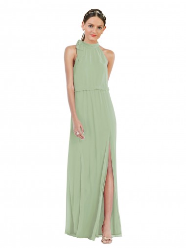 Soft Chiffon Long High Neck A-Line Semi Formal Evening Dress / Bridesmaid Dress Sudbury