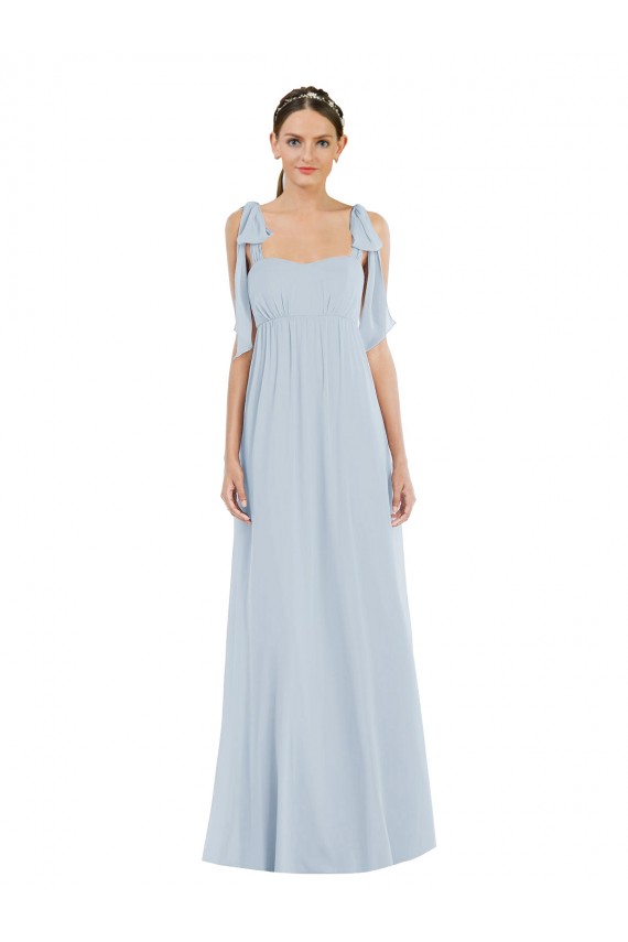 Soft Chiffon Low Back Long Spaghetti Straps Sea Glass A-Line Semi Formal Evening Dress / Bridesmaid Dress Sudbury