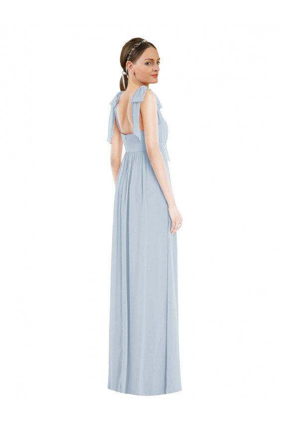 Soft Chiffon Low Back Long Spaghetti Straps Sea Glass A-Line Semi Formal Evening Dress / Bridesmaid Dress Sudbury