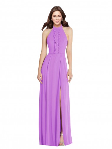 Soft Chiffon Backless Long Halter Neck A-Line Formal Evening Gown / Bridesmaid Dress Sudbury