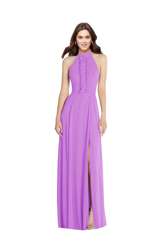 Soft Chiffon Backless Long Halter Neck A-Line Formal Evening Gown / Bridesmaid Dress Sudbury