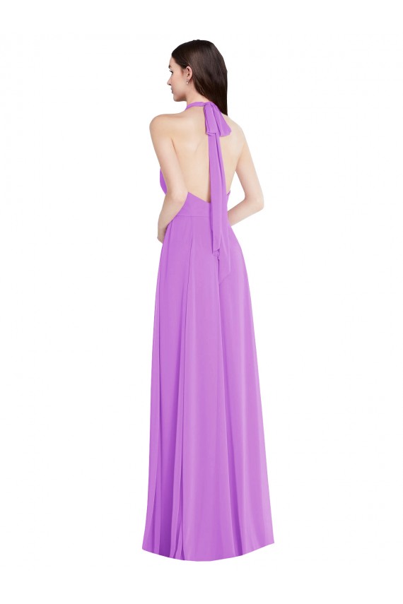 Soft Chiffon Backless Long Halter Neck A-Line Formal Evening Gown / Bridesmaid Dress Sudbury