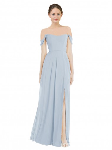 Soft Chiffon Long Off the Shoulder Sea Glass A-Line Semi Formal Evening Dress / Bridesmaid Dress Sudbury