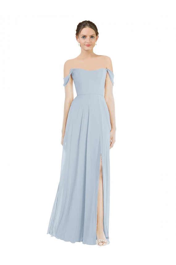 Soft Chiffon Long Off the Shoulder Sea Glass A-Line Semi Formal Evening Dress / Bridesmaid Dress Sudbury