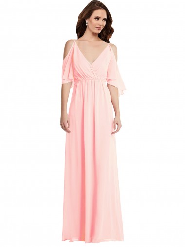 Soft Chiffon V-Back Long V-Neck Pink A-Line Semi Formal Evening Dress / Bridesmaid Dress Sudbury