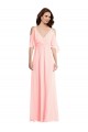 Soft Chiffon V-Back Long V-Neck Pink A-Line Semi Formal Evening Dress / Bridesmaid Dress Sudbury