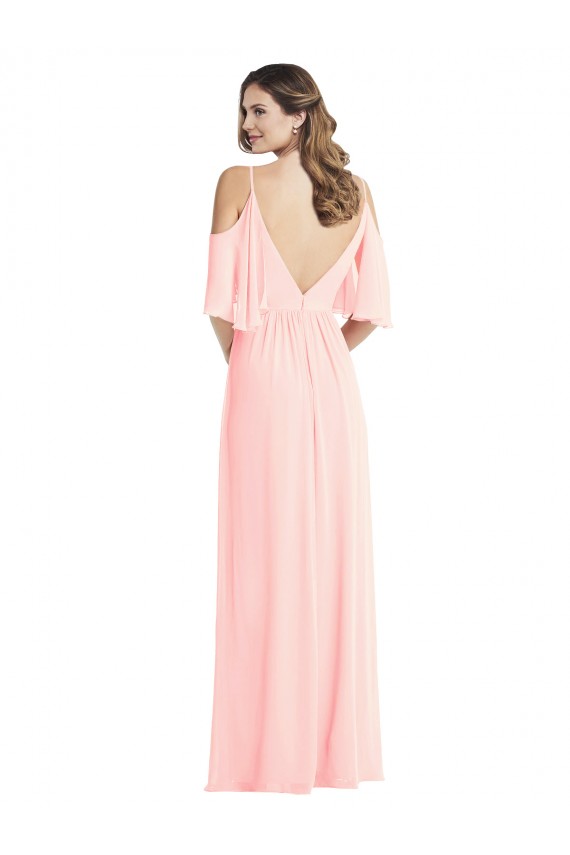 Soft Chiffon V-Back Long V-Neck Pink A-Line Semi Formal Evening Dress / Bridesmaid Dress Sudbury
