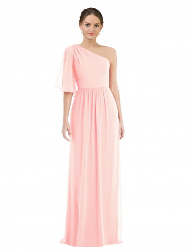 Soft Chiffon Long One Shoulder Pink A-Line Semi Formal Evening Dress / Bridesmaid Dress Sudbury