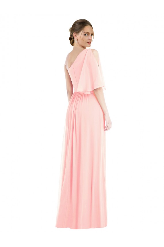 Soft Chiffon Long One Shoulder Pink A-Line Semi Formal Evening Dress / Bridesmaid Dress Sudbury