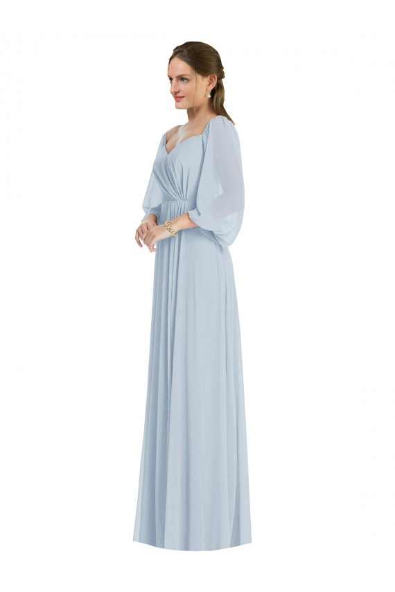 Soft Chiffon Long Off the Shoulder Sea Glass A-Line Formal Evening Gown / Bridesmaid Dress Sudbury