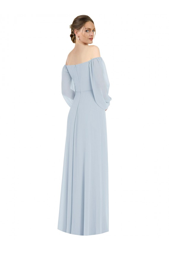 Soft Chiffon Long Off the Shoulder Sea Glass A-Line Formal Evening Gown / Bridesmaid Dress Sudbury